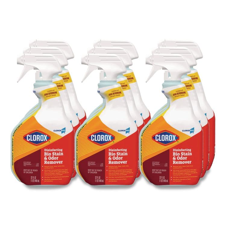 CLOROX SALES CO. CloroxPro Disinfecting Bio Stain and Odor Remover, Fragranced, 32 oz Spray Bottle, 9/Carton (CLO31903)