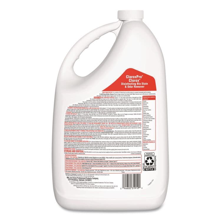 CLOROX SALES CO. CloroxPro Disinfecting Bio Stain and Odor Remover, Fragranced, 128 oz Refill Bottle, 4/Carton (CLO31910) thumbnail 3