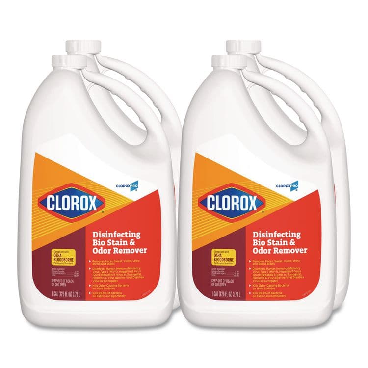 CLOROX SALES CO. CloroxPro Disinfecting Bio Stain and Odor Remover, Fragranced, 128 oz Refill Bottle, 4/Carton (CLO31910)