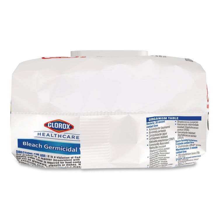 CLOROX SALES CO. Bleach Germicidal Wipes, Disinfectant Wipes, 1-Ply, 6.75 x 9, Unscented, White, 100 Wipes/Flex-Pack, 6 Flex-Packs/Carton (CLO32621) thumbnail 3