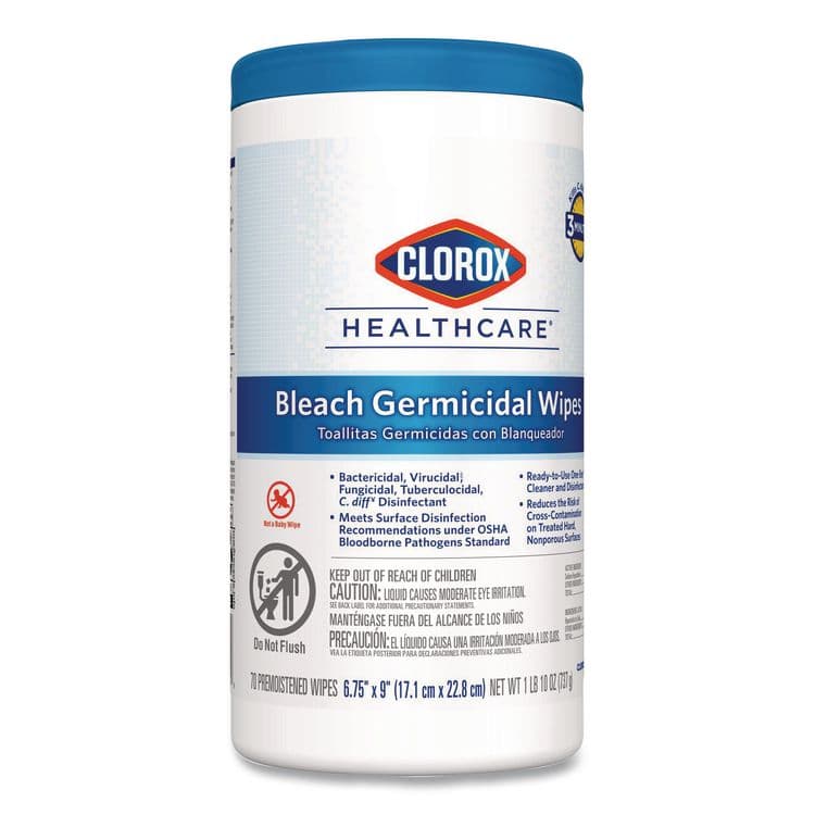 CLOROX SALES CO. Bleach Germicidal Wipes, 1-Ply, 6.75 x 9, Unscented, White, 70/Canister, 6 Canisters/Carton (CLO35309CT) thumbnail 2