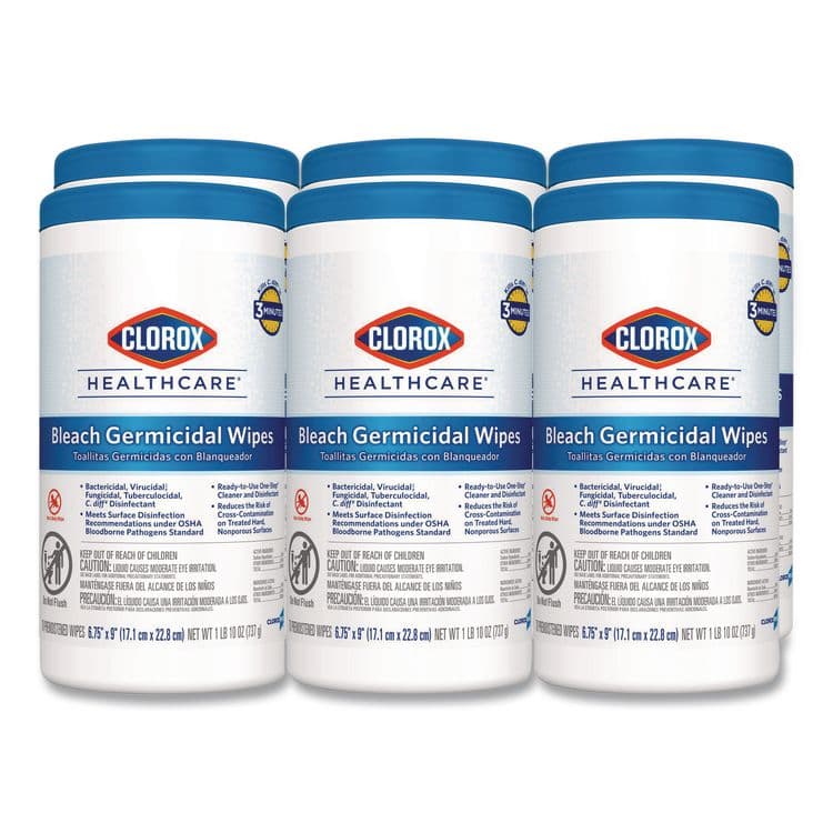 CLOROX SALES CO. Bleach Germicidal Wipes, 1-Ply, 6.75 x 9, Unscented, White, 70/Canister, 6 Canisters/Carton (CLO35309CT)