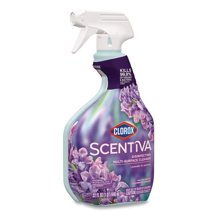 CLOROX SALES CO. Scentiva Disinfecting Multi-Surface Cleaner, Bleach Free, Lavender and Jasmine, 32 oz Spray Bottle, 9/Carton (CLO60523CT) thumbnail 2