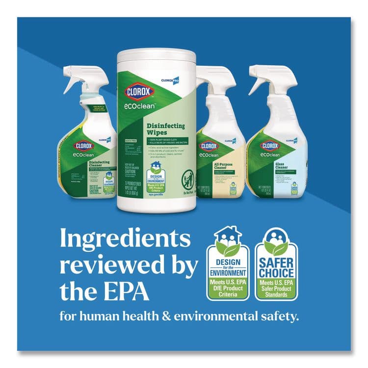 CLOROX SALES CO. CloroxPro EcoClean Disinfecting Wipes, 1-Ply, 8 x 7, Unscented, White, 75 Count, 6/Carton (CLO60605CT) thumbnail 3