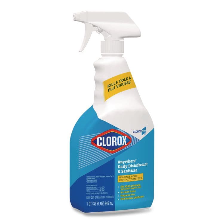 CLOROX SALES CO. CloroxPro Anywhere Daily Disinfectant and Sanitizer, 32 oz Spray Bottle, 12/Carton (CLO01698CT) thumbnail 2