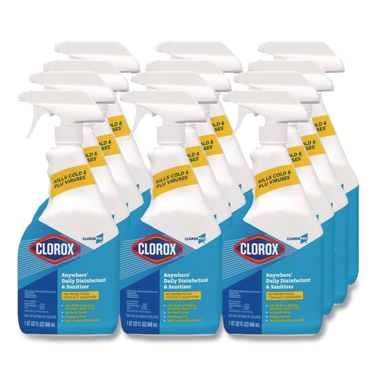 CLOROX SALES CO. CloroxPro Anywhere Daily Disinfectant and Sanitizer, 32 oz Spray Bottle, 12/Carton (CLO01698CT)