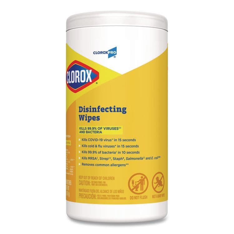 CLOROX SALES CO. Disinfecting Wipes, 1-Ply, 7 x 8, Lemon Fresh, White, 75/Canister, 6/Carton (CLO15948CT) thumbnail 3