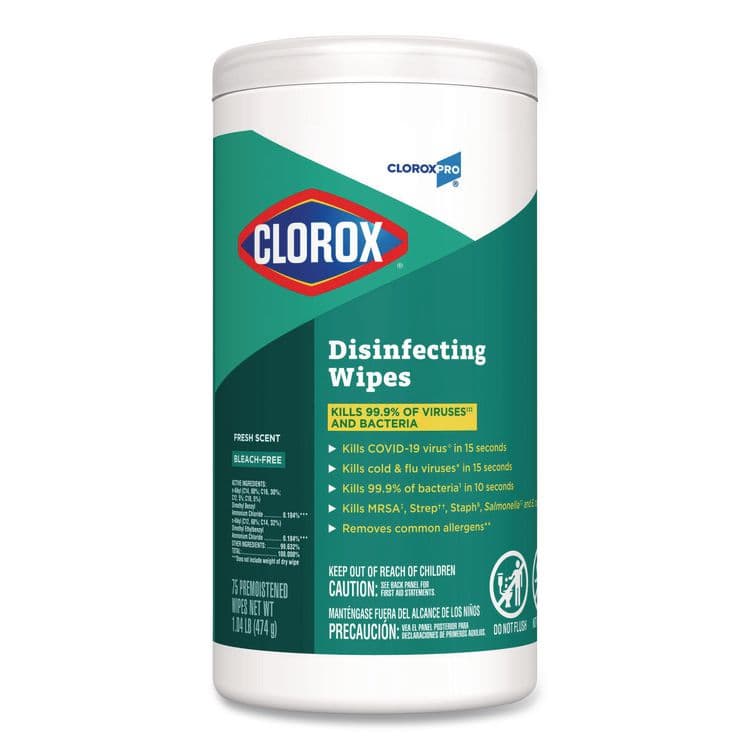 CLOROX SALES CO. Disinfecting Wipes, 1-Ply, Fresh Scent, 7 x 8, White, 75/Canister, 6 Canisters/Carton (CLO15949CT) thumbnail 2