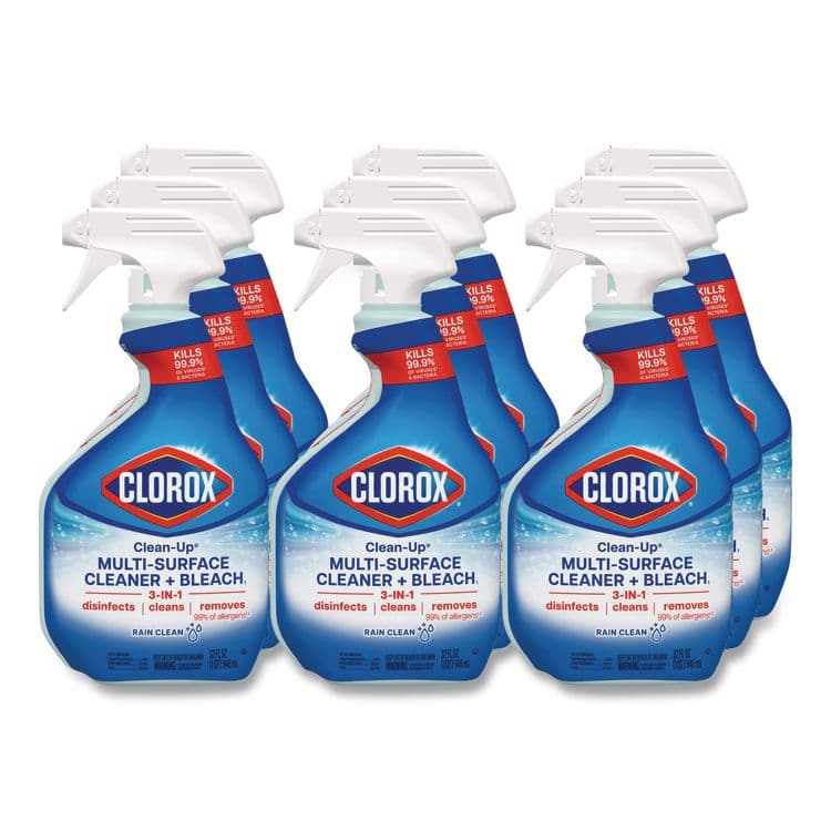 CLOROX SALES CO. Clean-Up Multi-Surface Cleaner with Bleach, 32 oz Spray Bottle, Rain Clean Scent, 9/Carton (CLO30197)