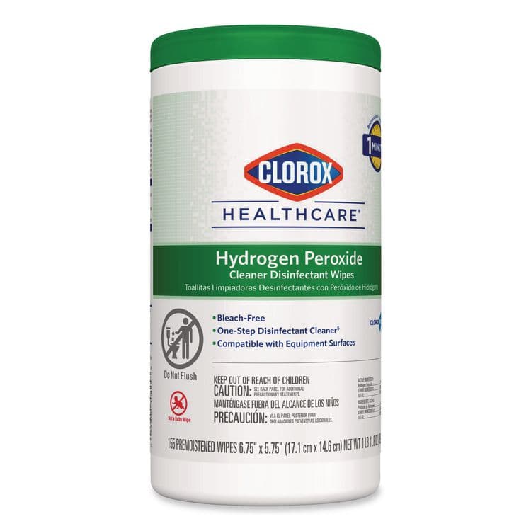 CLOROX SALES CO. Hydrogen Peroxide Cleaner Disinfectant Wipes, 5.75 x 6.75, Unscented, White, 155/Canister, 6 Canisters/Carton (CLO30825) thumbnail 2