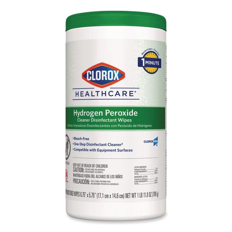 CLOROX SALES CO. Hydrogen Peroxide Cleaner Disinfectant Wipes, 5.75 x 6.75, Unscented, White, 155/Canister, 6 Canisters/Carton (CLO30825) thumbnail 3