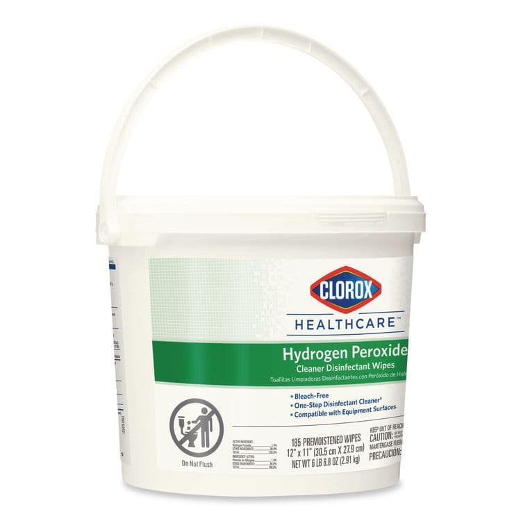 CLOROX SALES CO. Hydrogen Peroxide Cleaner Disinfectant Wipes, 12 x 11, Unscented, White, 185/Bucket, 2 Buckets/Carton (CLO30826) thumbnail 2