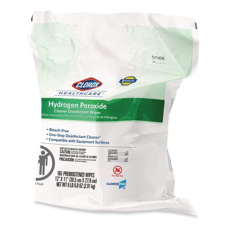 CLOROX SALES CO. Hydrogen Peroxide Cleaner Disinfectant Wipes, 12 x 11, Unscented, White, 185/Pack, 2 Packs/Carton (CLO30827) thumbnail 3