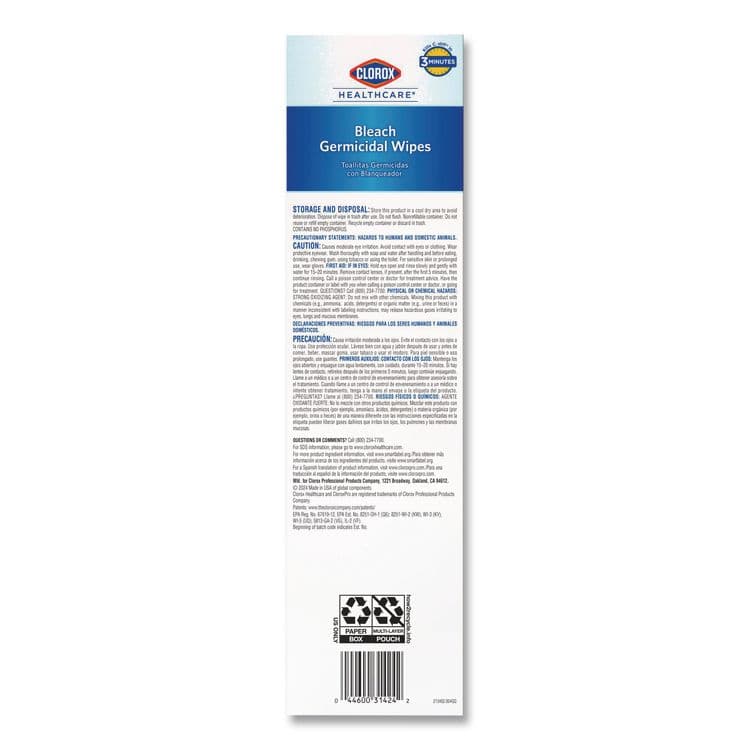 CLOROX SALES CO. Bleach Germicidal Wipes, Individual Wipes, 1-Ply, 6.75 x 9, Unscented, White, 50/Box, 6 Boxes/Carton (CLO31424) thumbnail 4