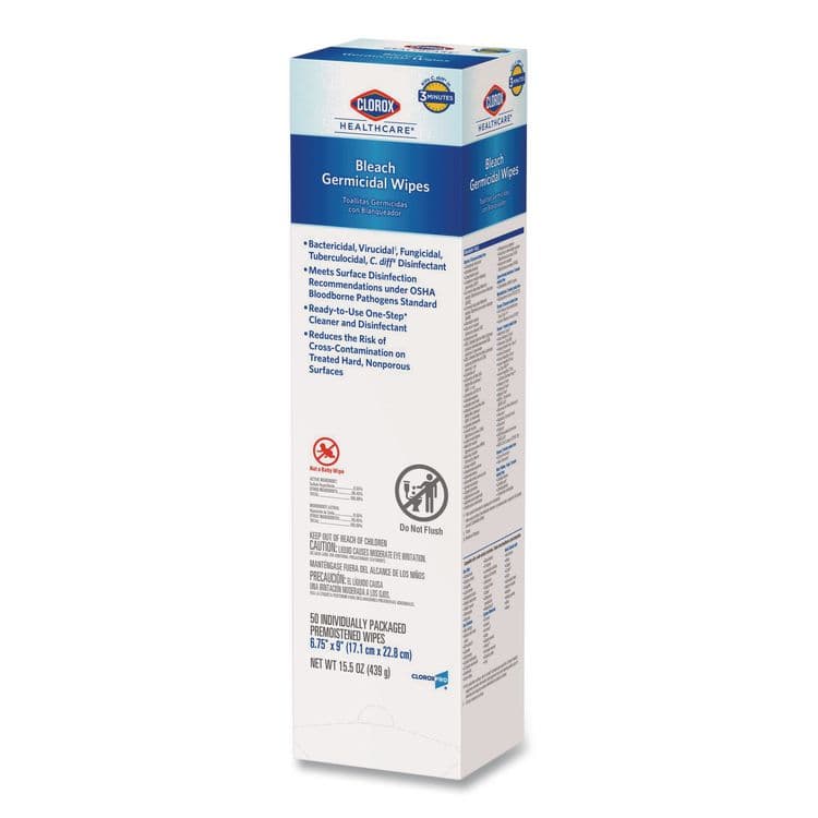 CLOROX SALES CO. Bleach Germicidal Wipes, Individual Wipes, 1-Ply, 6.75 x 9, Unscented, White, 50/Box, 6 Boxes/Carton (CLO31424) thumbnail 3