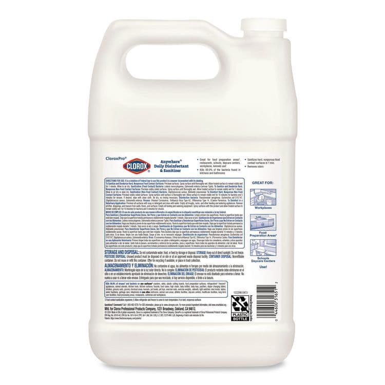 CLOROX SALES CO. CloroxPro Anywhere Daily Disinfectant and Sanitizer, 128 oz Bottle, 4/Carton (CLO31651) thumbnail 4