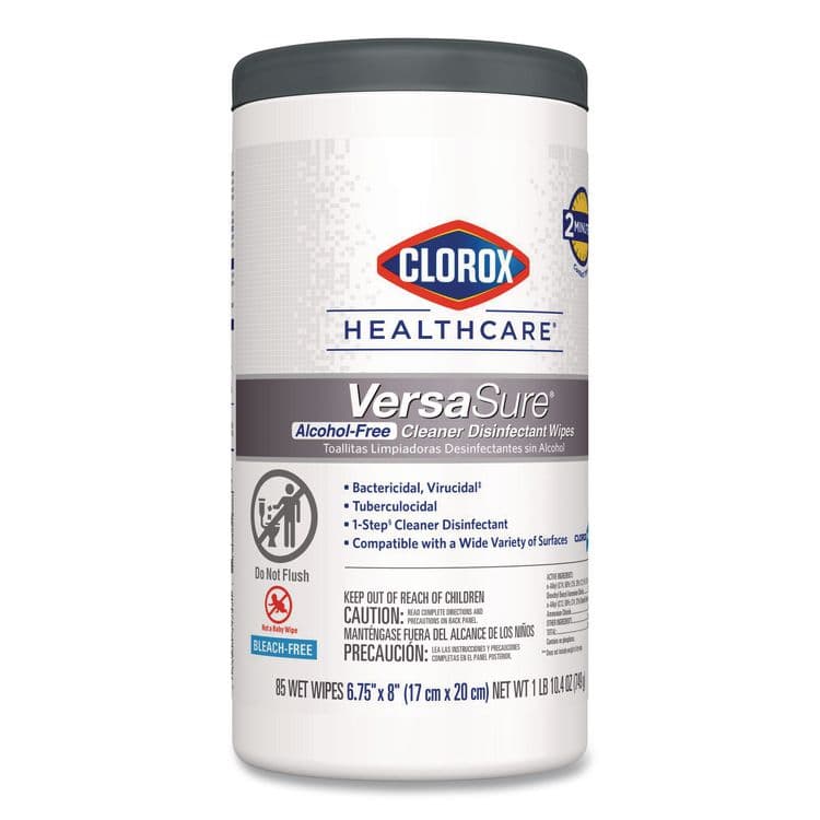 CLOROX SALES CO. VersaSure Cleaner Disinfectant Wipes, 1-Ply, 6.75 x 8, Fragranced, White, 85/Canister, 6 Canisters/Carton (CLO31757) thumbnail 2