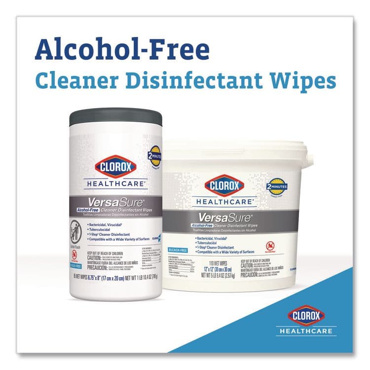 CLOROX SALES CO. VersaSure Cleaner Disinfectant Wipes, 1-Ply, 6.75 x 8, Fragranced, White, 85/Canister, 6 Canisters/Carton (CLO31757) thumbnail 4