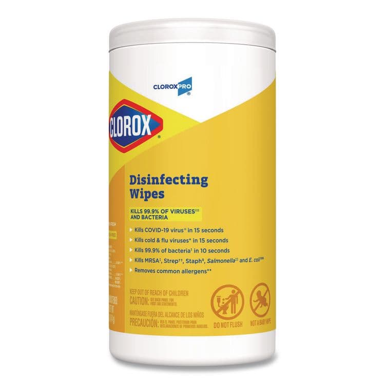CLOROX SALES CO. Disinfecting Wipes, 1-Ply, 7 x 8, Lemon Fresh, White, 75/Canister (CLO15948EA) thumbnail 2