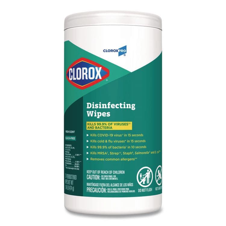 CLOROX SALES CO. Disinfecting Wipes, 1-Ply, 7 x 8, Fresh Scent, White, 75/Canister (CLO15949EA)