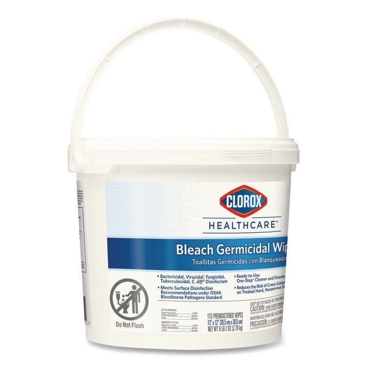 CLOROX SALES CO. Bleach Germicidal Wipes, 1-Ply, 12 x 12, Unscented, White, 110/Bucket (CLO30358) thumbnail 2
