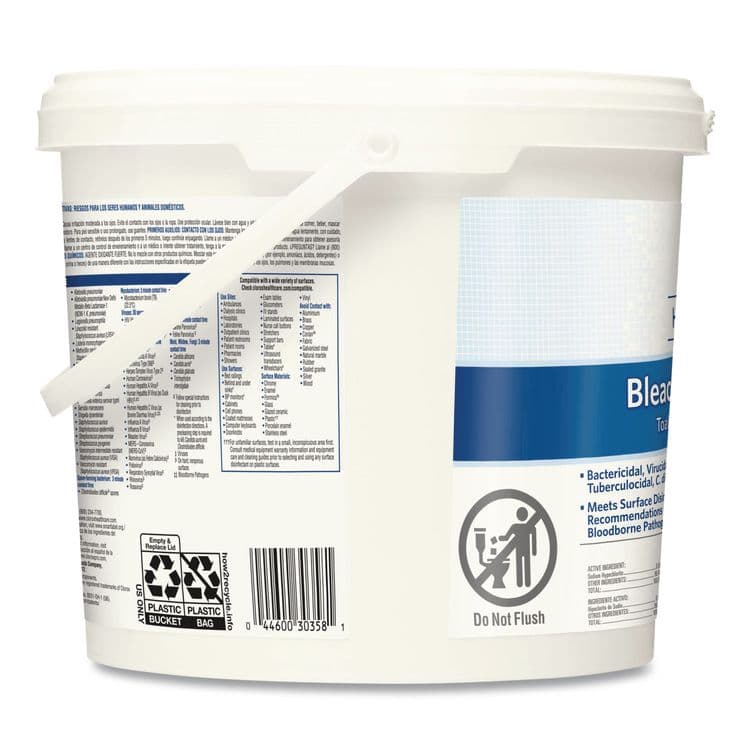 CLOROX SALES CO. Bleach Germicidal Wipes, 1-Ply, 12 x 12, Unscented, White, 110/Bucket (CLO30358) thumbnail 3