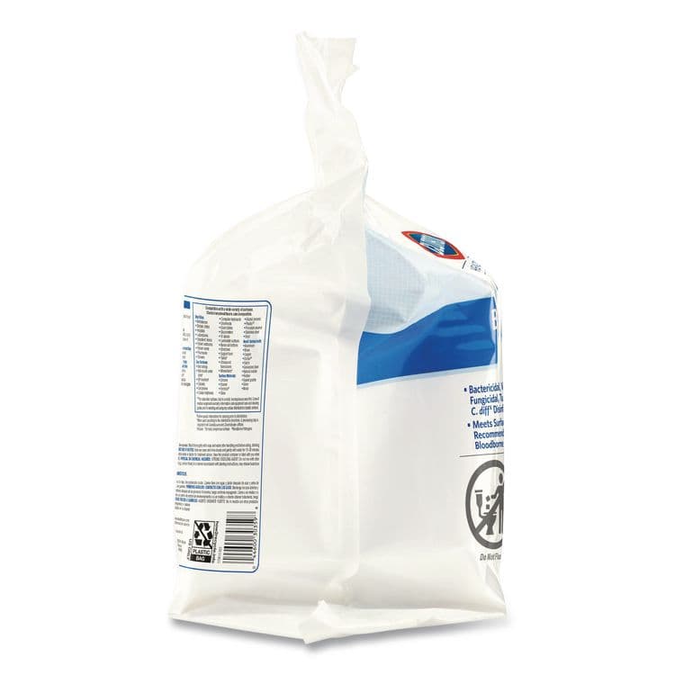 CLOROX SALES CO. Bleach Germicidal Wipes, Refill for Bucket, 1-Ply, 12 x 12, Unscented, White, 110/Pouch (CLO30359) thumbnail 3