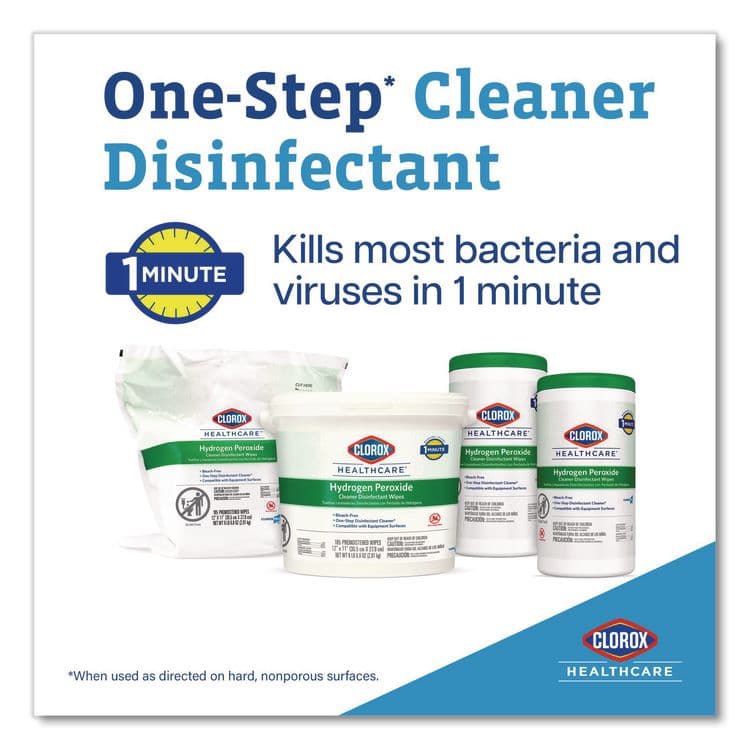 CLOROX SALES CO. Hydrogen Peroxide Cleaner Disinfectant Wipes, 6.75 x 9, White, 95/Canister (CLO30824EA) thumbnail 4