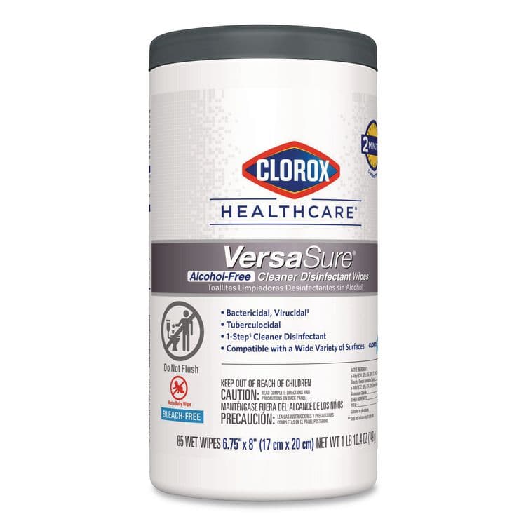 CLOROX SALES CO. VersaSure Cleaner Disinfectant Wipes, 1-Ply, 6.75 x 8, Original Scent, White, 85 Towels/Can (CLO31757EA) thumbnail 2