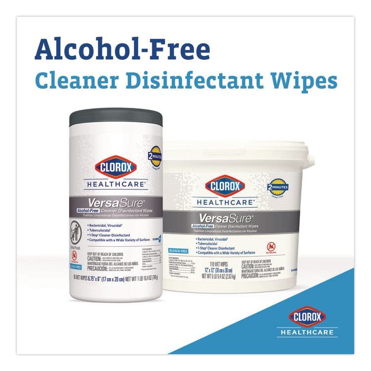CLOROX SALES CO. VersaSure Cleaner Disinfectant Wipes, 1-Ply, 6.75 x 8, Original Scent, White, 85 Towels/Can (CLO31757EA) thumbnail 4