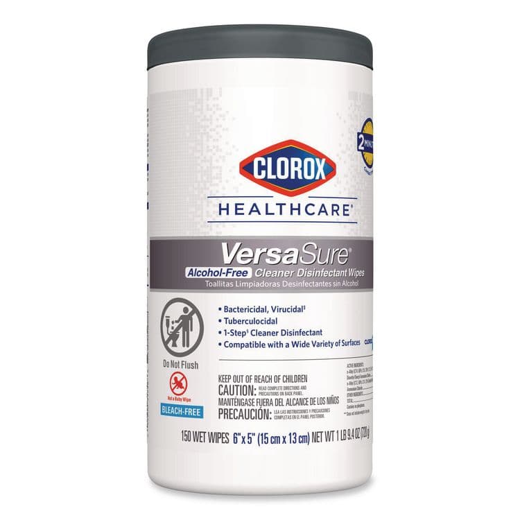 CLOROX SALES CO. VersaSure Cleaner Disinfectant Wipes, 1-Ply, 6 x 5, Fragranced, White, 150 Towels/Canister (CLO31758EA) thumbnail 2