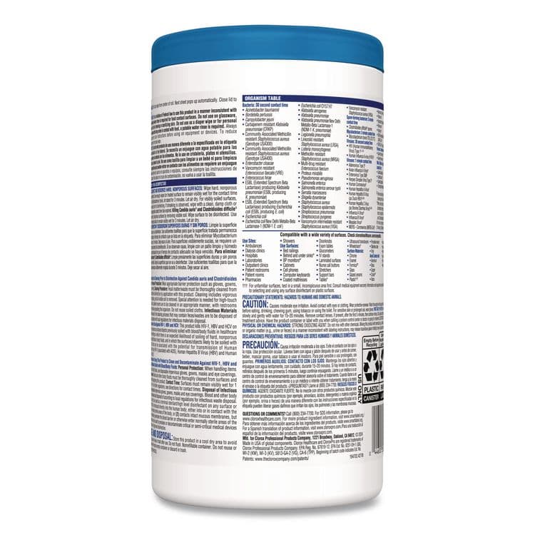 CLOROX SALES CO. Bleach Germicidal Wipes, 1-Ply, 6.75 x 9, Unscented, White, 70/Canister (CLO35309) thumbnail 4