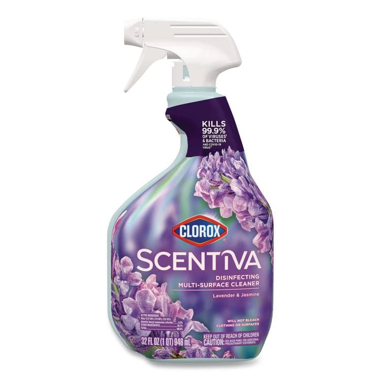 CLOROX SALES CO. Scentiva Disinfecting Multi-Surface Cleaner, Bleach Free, Lavender and Jasmine, 32 oz Spray Bottle (CLO60523EA)