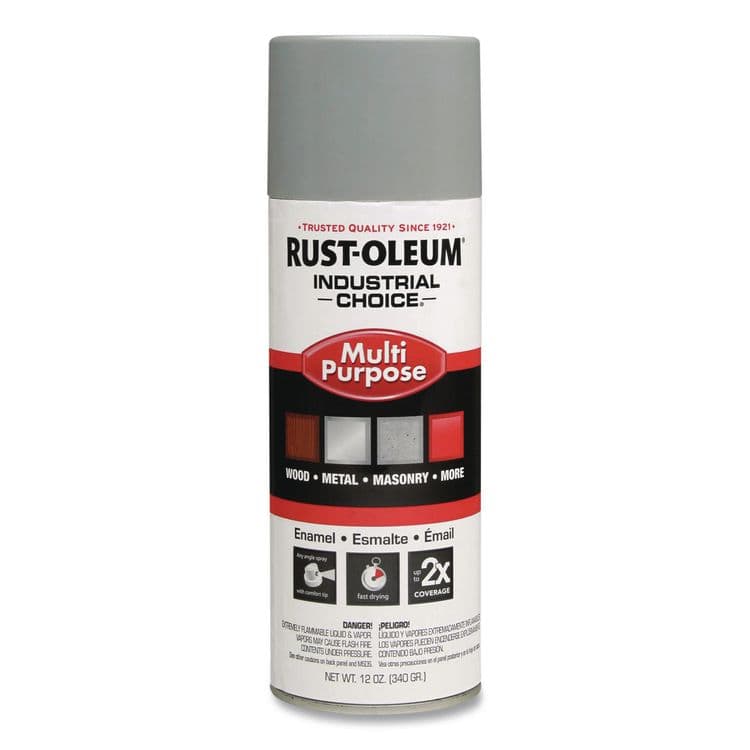 RUST-OLEUM CORPORATION Industrial Choice 1600 System Multi-Purpose Enamel Spray Paint, Gloss ANSI 61 Light Gray, 12 oz Aerosol Can, 6/Carton (RST214645)