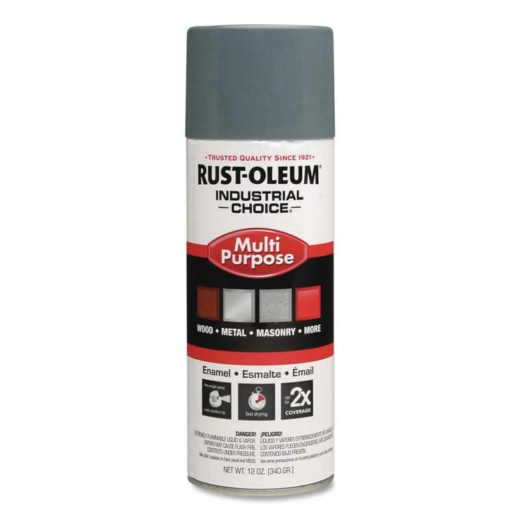 RUST-OLEUM CORPORATION Industrial Choice 1600 System Multi-Purpose Enamel Spray Paint, Gloss ANSI 49 Medium Light Gray, 12 oz Aerosol Can, 6/Carton (RST214646)