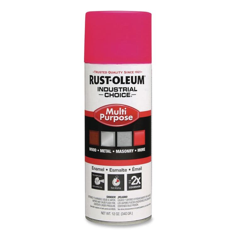 RUST-OLEUM CORPORATION Industrial Choice 1600 System Multi-Purpose Enamel Spray Paint, Gloss Fluorescent Pink, 12 oz Aerosol Can, 6/Carton (RST1659830)