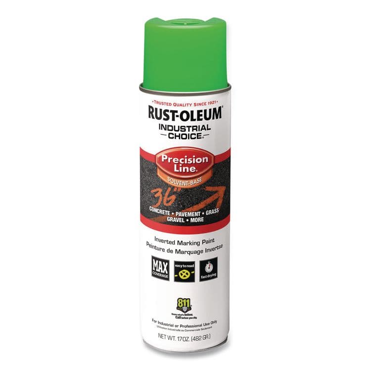 RUST-OLEUM CORPORATION Industrial Choice M1600 System Solvent-Based Precision Line Marking Paint, Flat Fluorescent Green, 17 oz Aerosol Can, 12/CT (RST203023V)
