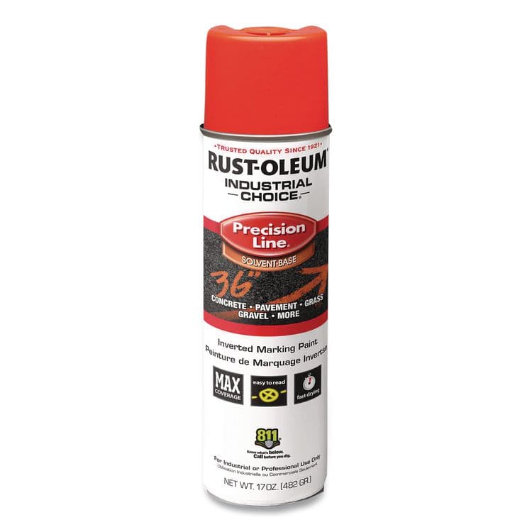 RUST-OLEUM CORPORATION Industrial Choice M1600 System Solvent-Based Precision Line Marking Paint, Flat Fluorescent Red-Orange,17oz Aerosol Can,12/CT (RST203028V)