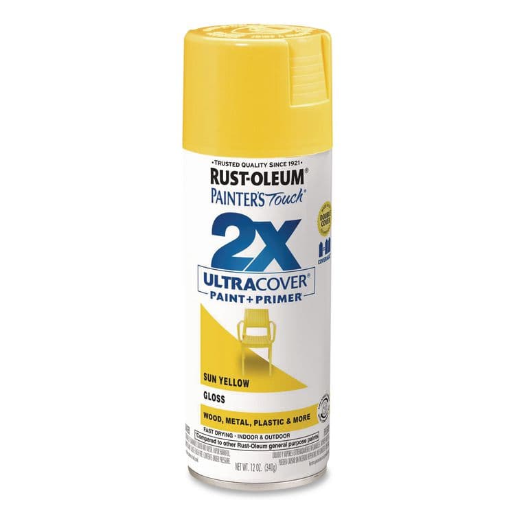 RUST-OLEUM CORPORATION Painter's Touch 2X Ultra Cover Spray Paint, Gloss Sun Yellow, 12 oz Aerosol Can, 6/Carton (RST334046)