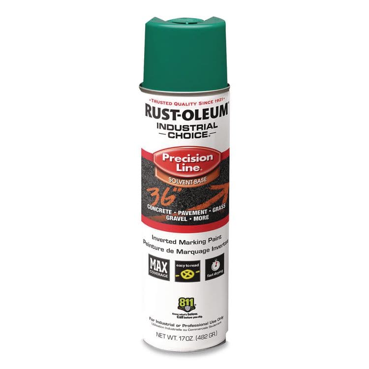 RUST-OLEUM CORPORATION Industrial Choice M1600 System Solvent-Based Precision Line Marking Paint, Flat Green, 17 oz Aerosol Can, 12/Carton (RST1634838V)