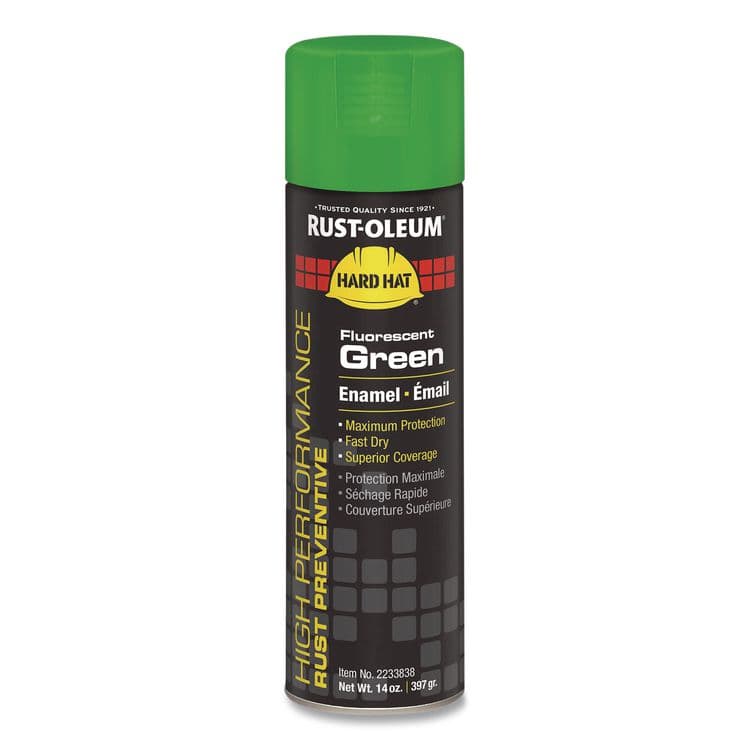 RUST-OLEUM CORPORATION Hard Hat High Performance V2100 System Rust Preventive Enamel Spray Paint, Gloss Fluorescent Green, 15 oz Aerosol Can, 6/CT (RST2233838)