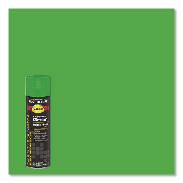 RUST-OLEUM CORPORATION Hard Hat High Performance V2100 System Rust Preventive Enamel Spray Paint, Gloss Fluorescent Green, 15 oz Aerosol Can, 6/CT (RST2233838) thumbnail 3