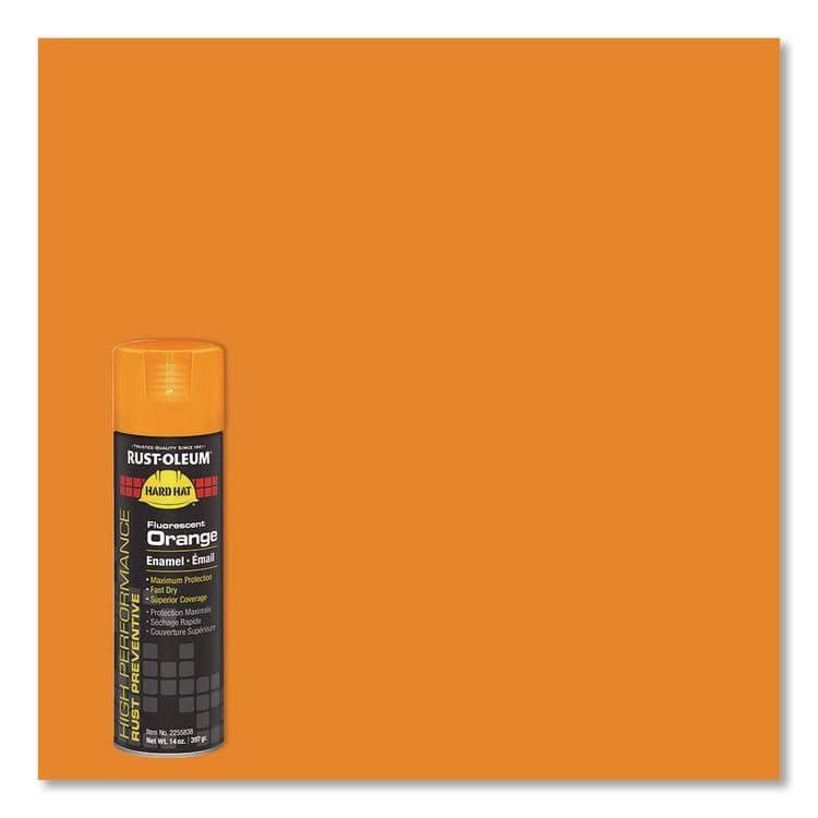 RUST-OLEUM CORPORATION Hard Hat High Performance V2100 System Rust Preventive Enamel Spray Paint, Gloss Fluorescent Orange, 15 oz Aerosol Can, 6/CT (RST2255838) thumbnail 3