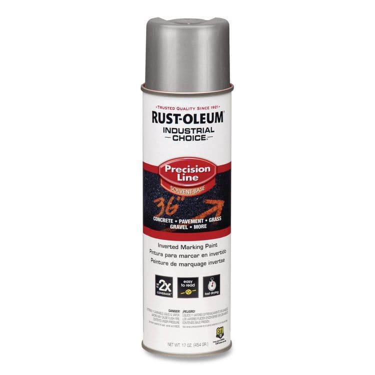 RUST-OLEUM CORPORATION Industrial Choice M1600 System Solvent-Based Precision Line Marking Paint, Flat Silver, 17 oz Aerosol Can, 12/Carton (RST239007)