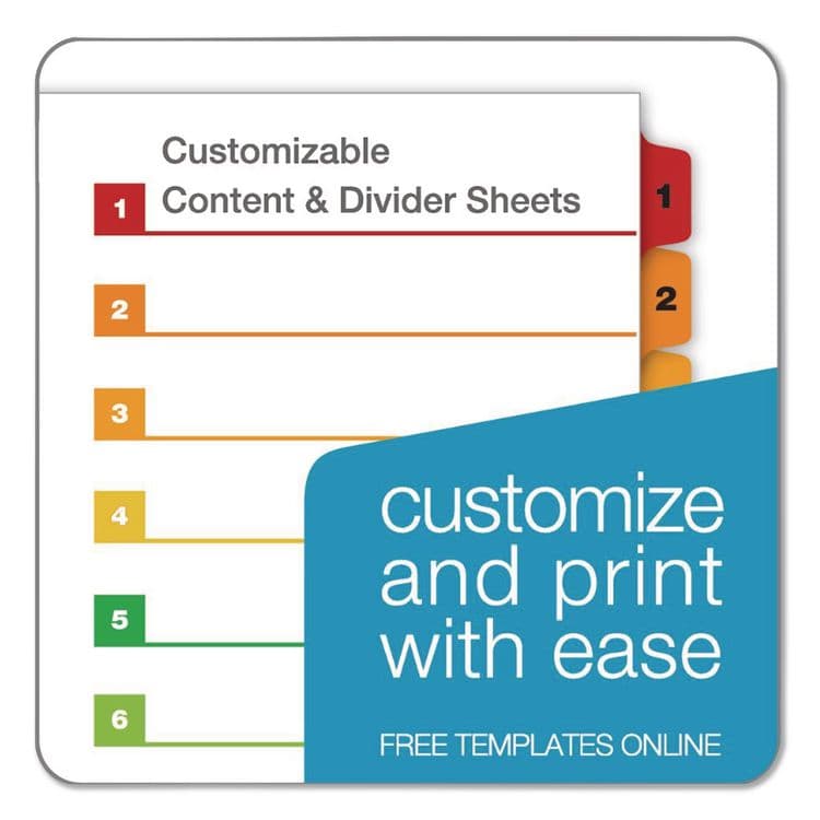 CARDINAL BRANDS . OneStep Printable Table of Contents and Dividers, 15-Tab, 1 to 15, 11 x 8.5, White, Assorted Tabs, 1 Set (CRD61518) thumbnail 3