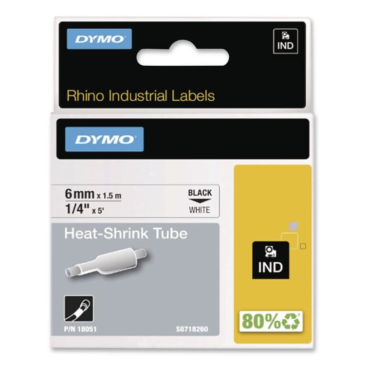 DYMO Rhino Heat Shrink Tubes Industrial Label Tape, 0.25" x 5 ft, White/Black Print (DYM18051) thumbnail 3