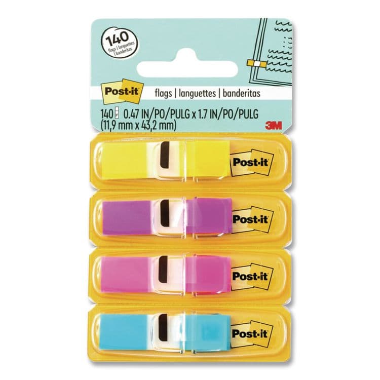 3M/COMMERCIAL TAPE DIV. Small Page Flags in Dispensers, 0.5 x 1.75, Four Colors, 35/Color, 4 Dispensers/Pack (MMM6834AB)