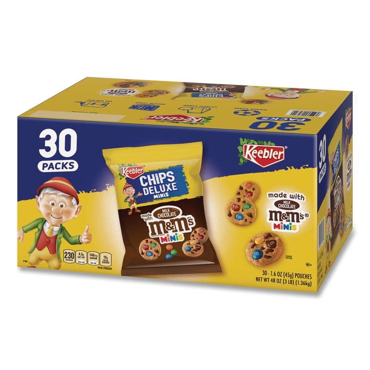 KELLOGG'S Mini Cookie Snack Packs, Chocolate Chip/M and Ms, 1.6 oz. Pouch, 30 Pouches/Carton (GRR20900466)