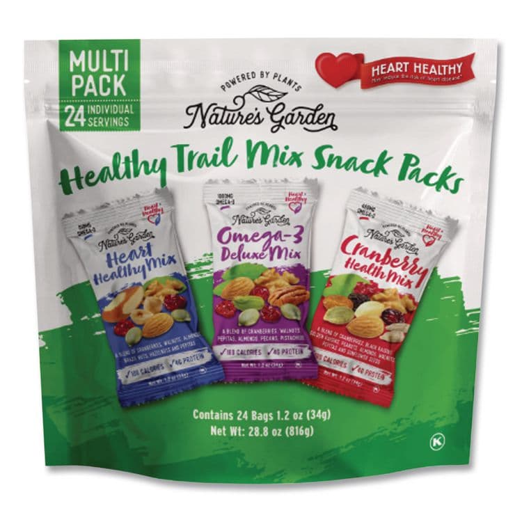 NATURE'S GARDEN Healthy Trail Mix Snack Packs, 1.2 oz Pouch, 24 Pouches/Carton (GRR29400003)