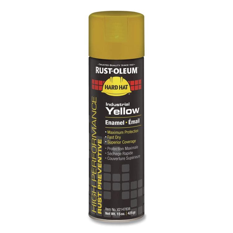 RUST-OLEUM CORPORATION Hard Hat High Performance V2100 System Rust Preventive Enamel Spray Paint, Gloss Industrial Yellow, 15 oz Aerosol Can, 6/CT (RSTV2147838)